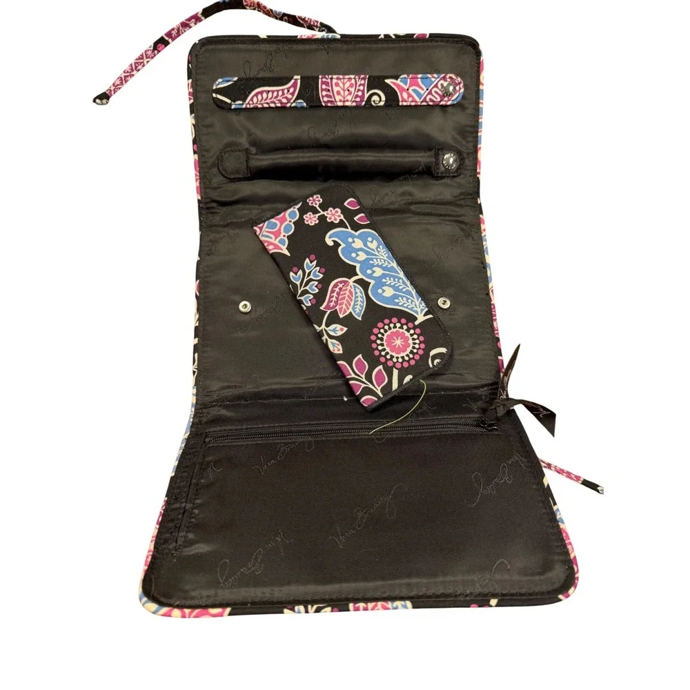 Vera Bradley Provencal‎ Jewelry Organizer Roll Quilted Floral Travel Case Black